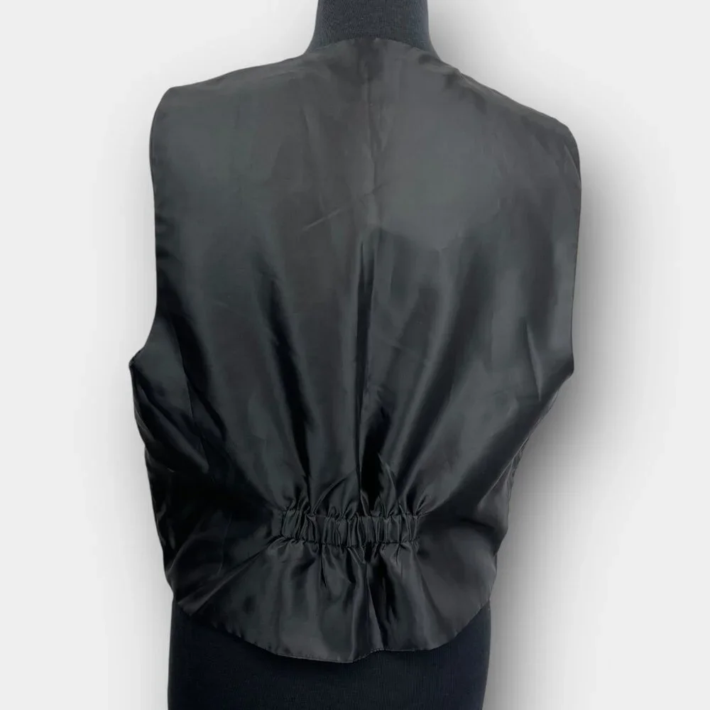HER Vintage 90s Black Leather Front Waistcoat Vest L Lined Adjustable Back - Picture 4 of 8